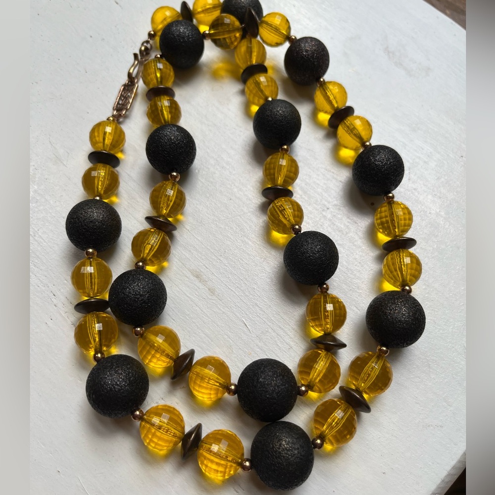 Vintage Yves Saint Laurent YSL couture runway faceted yellow & bronze necklace